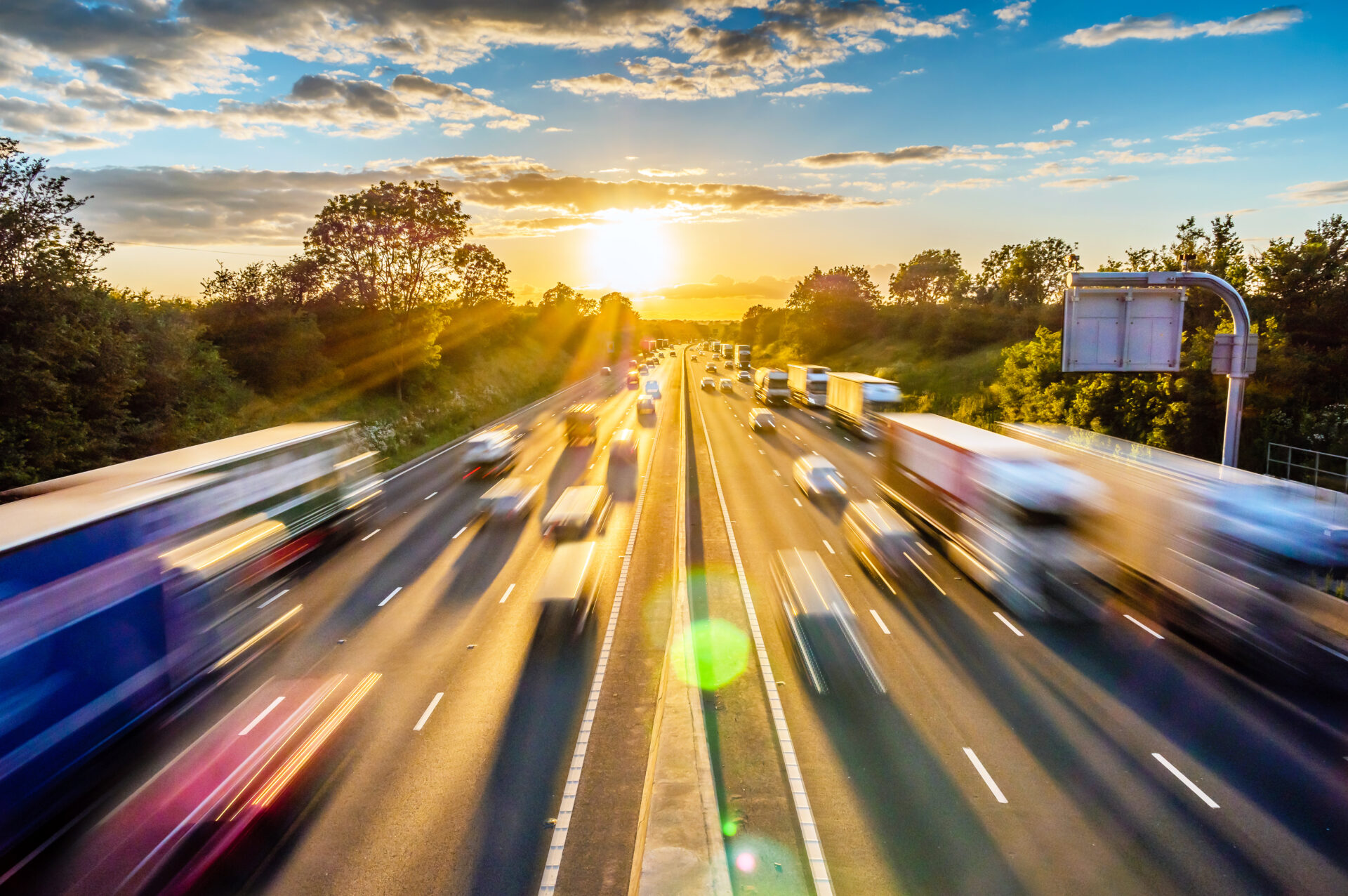 Traffic in motion on a motorway in UK.